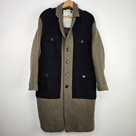Zara Other - Zara Srpls Wool Coat Gorpcore Military Army Green/Black Sz XL